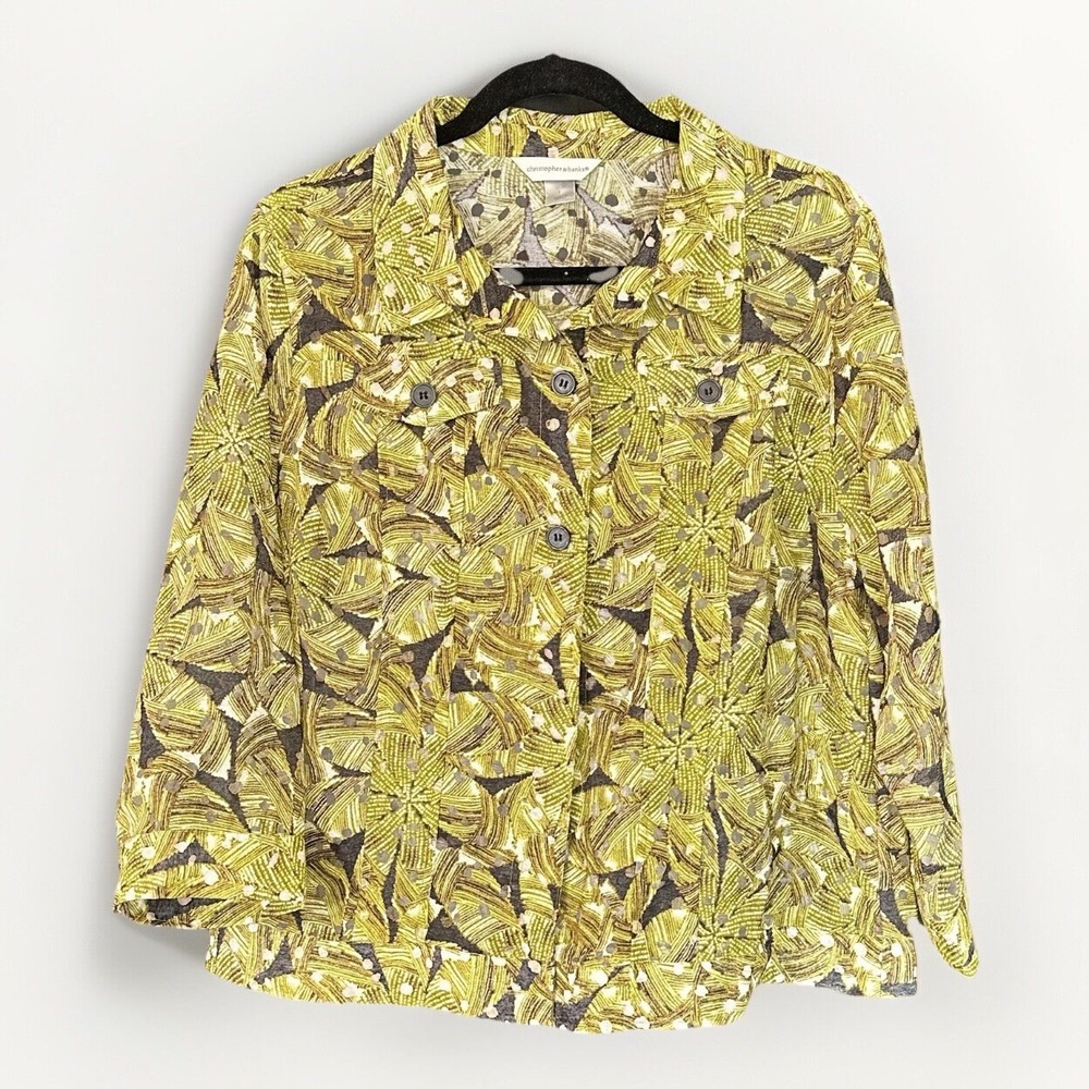 Christopher & Banks‎ Women's Large Lightweight Sheer Green Button-up Blouse